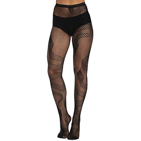 Buitifo Women Sexy Tights Patterned Fishnet Stockings Thigh High Pantyhose Leggings, Black Snake, Medium Cover