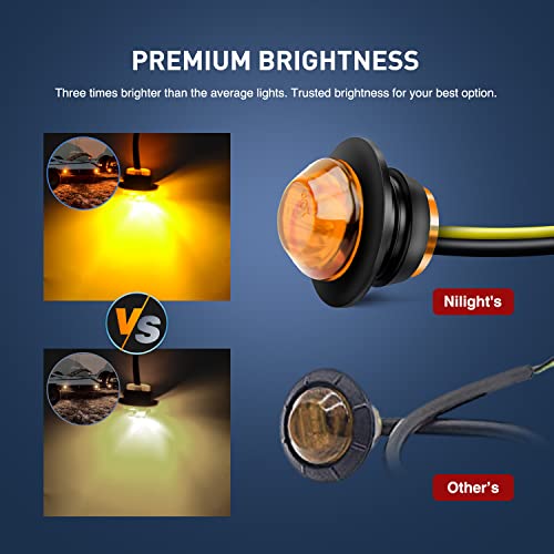 Image of Nilight 50 PCS 3 /4 inch Round Clearance LED Front Rear Side Marker Light | For Truck RV Car Bus Trailer Van Caravan Boat 12V Amber, Waterproof Safety Lamps