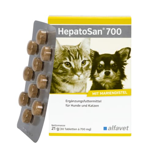 Alfavet HepatoSan 700, Doppelpack, unterstützt den Leberstoffwechsel, Nahrungsergänzung für Hunde und Katzen, 2 x 30 Tabletten à 700 mg