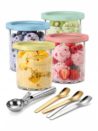 OWYELO 4er-Pack Eisbehälter für Ninja Creami Deluxe NC500 NC501 & NC502eu-Serie Eiscreme Behälter mit Deckel für Ninja Eismaschine BPA-frei und Spülmaschinenfest Eismaschine Zubehör vier Farben