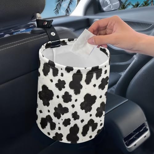 Image of Cow Car Trash Can - Cute, Portable,Collapsible Back Seat, Front Console, Floor, or Hanging Headrest Waste Basket Car Garbage Bag