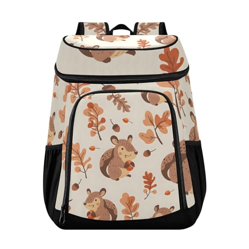 Squirrel Acorns Beige Cooler Backpack Cooler Insulated Leak Proof Lunch Backpack 36 Cans Waterproof Soft for Men Women Picnic Hiking Camping Beach