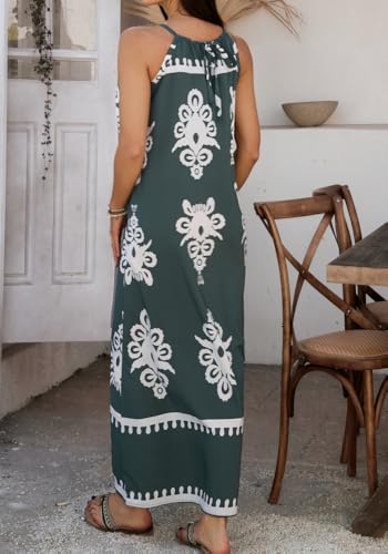 Image of Sulozom Summer Maxi Dresses for Women 2025 Casual Floral Halter Sleeveless Boho Dress Flowy Beach Vacation Outfits
