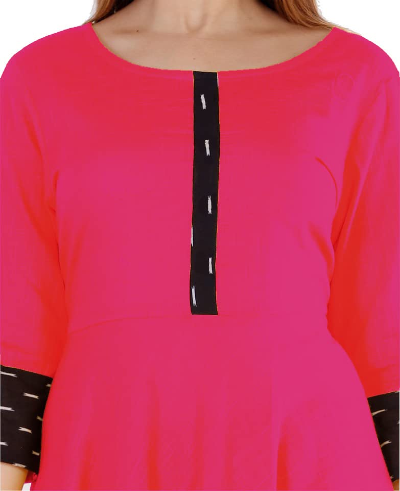 Image of Cotton Plain Black Parinted Lace Border Anarkali Dress Kurtis for Women - Not a Set with Dupatta or Pant
