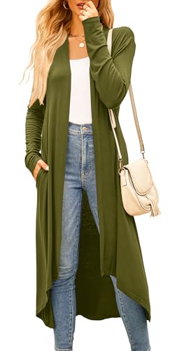 Image of Newchoice Womens Long Cardigan Summer Casual Draped Open Front Lightweight Long Sleeve Cardigan Duster with Pockets