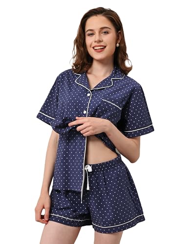 Image of NAP BOUND 100% Cotton Pajamas for Women Sets 2 Pieces Pjs Button short sleeves with Pockets Soft Sleepwear Loungewear XS-XXL
