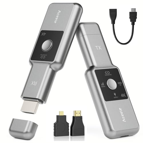 Aceele Émetteur Récepteur HDMI sans Fil 4K@30Hz avec Écran LCD, Extendeur HDMI Wireless, 3 Modes d’Affichage, Double Bande 2,4G/5,8G Faible Latence,...