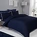 Sleepdown Kontrastowa lamówkowa krawędź granatowa biała gładka dwustronna miękka łatwa w pielęgnacji poszewka na kołdrę zestaw pościeli z poszewkami na poduszki - podwójna (200 cm x 200 cm)