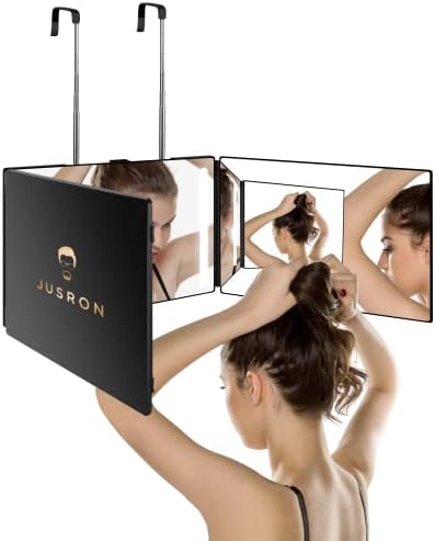 3 Way Mirror for Self Hair Cutting with Lights, Rechargeable 360 Trifold Barber Mirrors LED Makeup Mirror, Light Up Mirror to See Back of Head, DIY Haircut Tool are Good Gifts for Men Women (With LED)