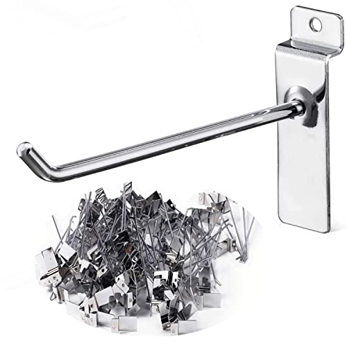 Tonchean 100 Pack Slatwall Hooks 10 Inch Slat Wall Hanging Hooks Heavy Duty Slatwall Accessories Garage Organization Display Hooks For Retail cover