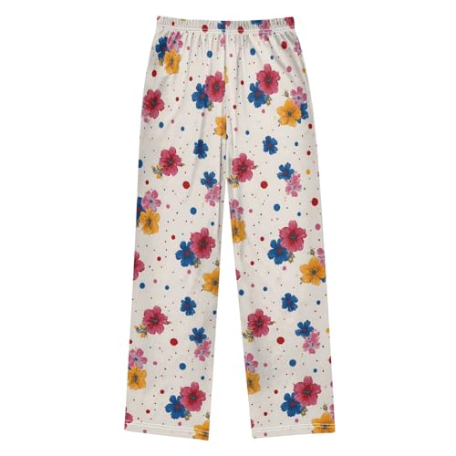 Pajama Pants Lounge Sleep PJ Bottoms Sleepwear Elastic Waist Drawstring S Flower Colored Polka Dot2