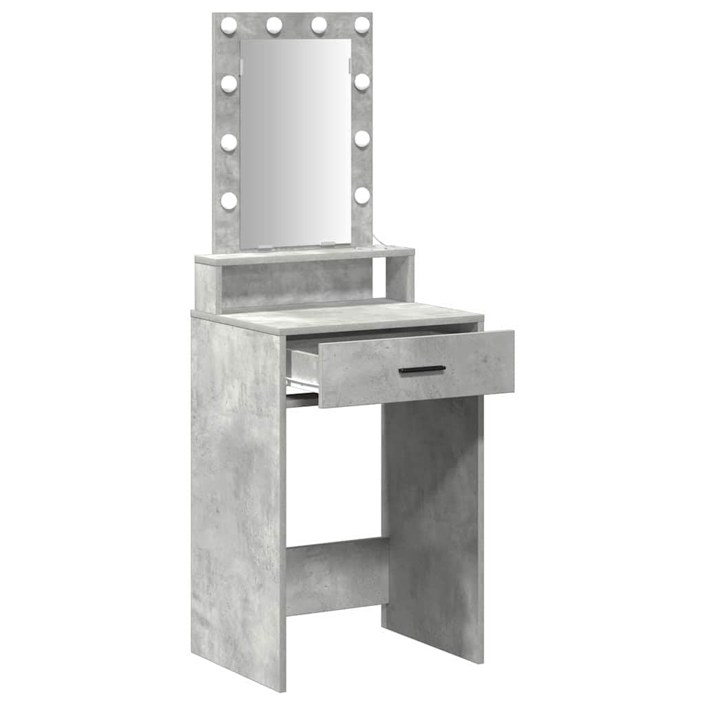 Tocador con cajón gris de madera 50 x 41 x 140 cm con espejo iluminado, puerto USB, espacio de almacenamiento y estante para dormitorio, vestidor, habitación de niña