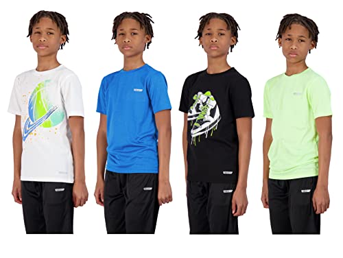 Hind 4-Pack Boys Youth Quick-Dry Breathable Performance Active Athletic T Shirts (Lime-Black-Blue-White, 5-6) #TOP1