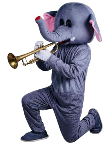 Image of BookMyCostume Elephant Cartoon Mascot Costume For Theme Birthday Party & Events|Adults|Full Size Adults, Grey,Fleece