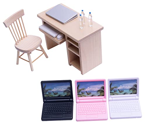 Taponukea Miniature Dollhouse Furniture and Accessories Laptop Computer Simulation Notebook and Office Table Chair Bottles for Dollhouse Accessories 1 12 Scale Miniatures Model Set
