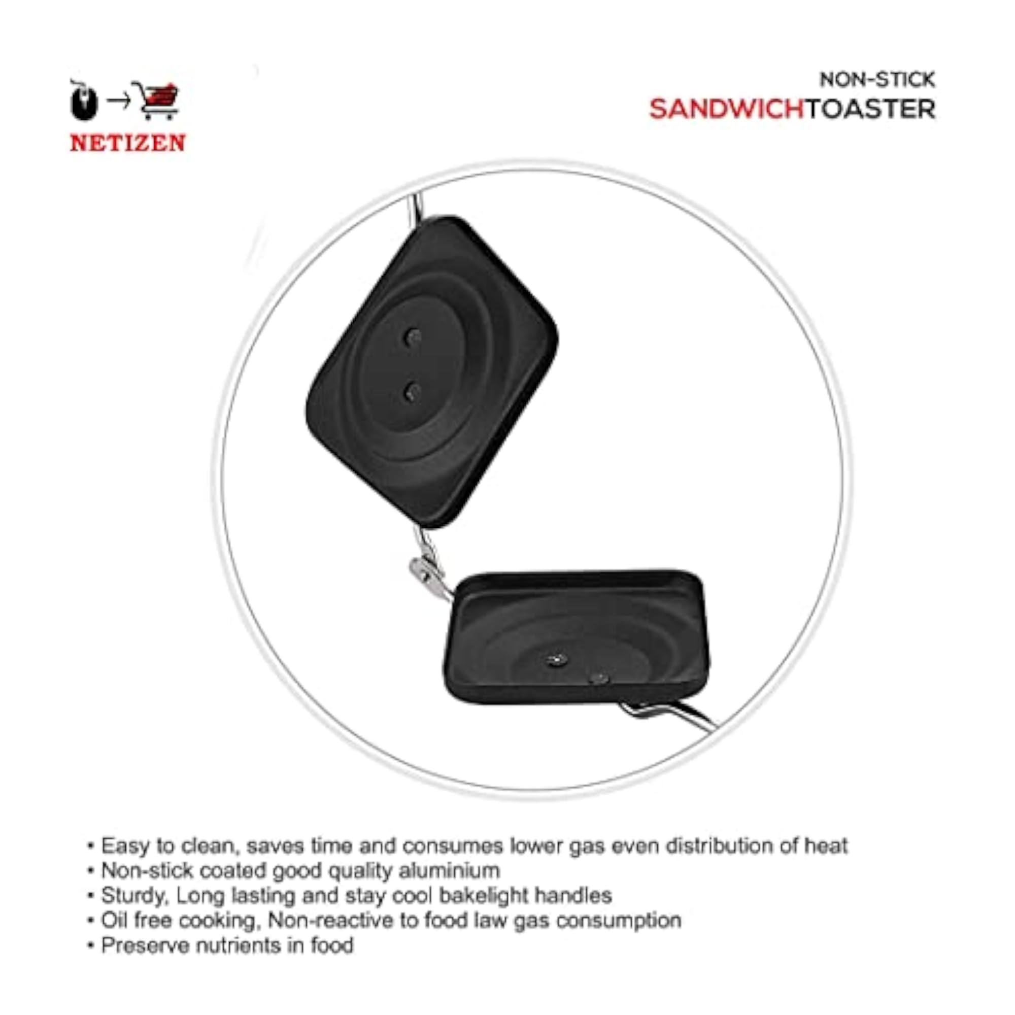 Non-Stick Aluminium 2 Slice Hand/Gas Sandwich Toaster