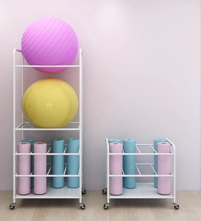 Support de tapis de yoga à roulettes et organisateur de rouleau de massage compact pour gym - 8