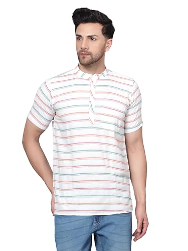 Image of LATEST CHIKAN Men's Cotton Regular Casual Strped Short Kurta Half Sleeves - (SK-LJ.DS.AS)