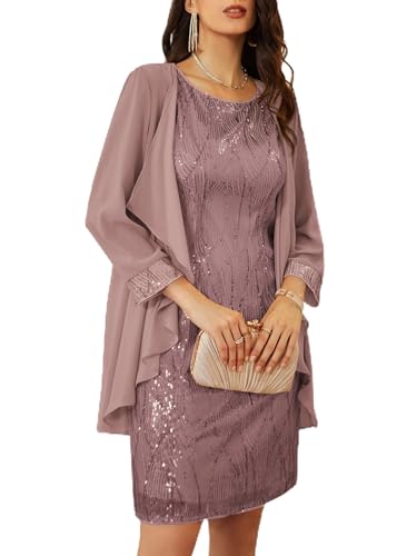GRACE KARIN Women's Sequin Dress - Wedding Guest & Mother of The Bride Formal Dress - Two Piece Knee Length