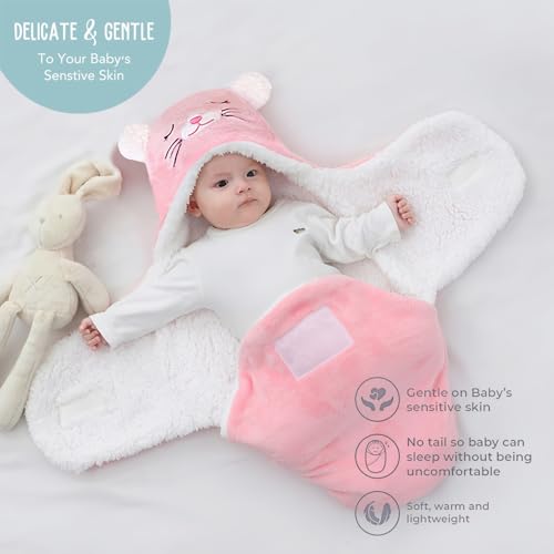 Image of Swaddles for Newborns,Personalized Baby Sleep Sack,Infant Cute Plush Receiving Blanket 0-6 Months for Girl Boy (Pink Cat)