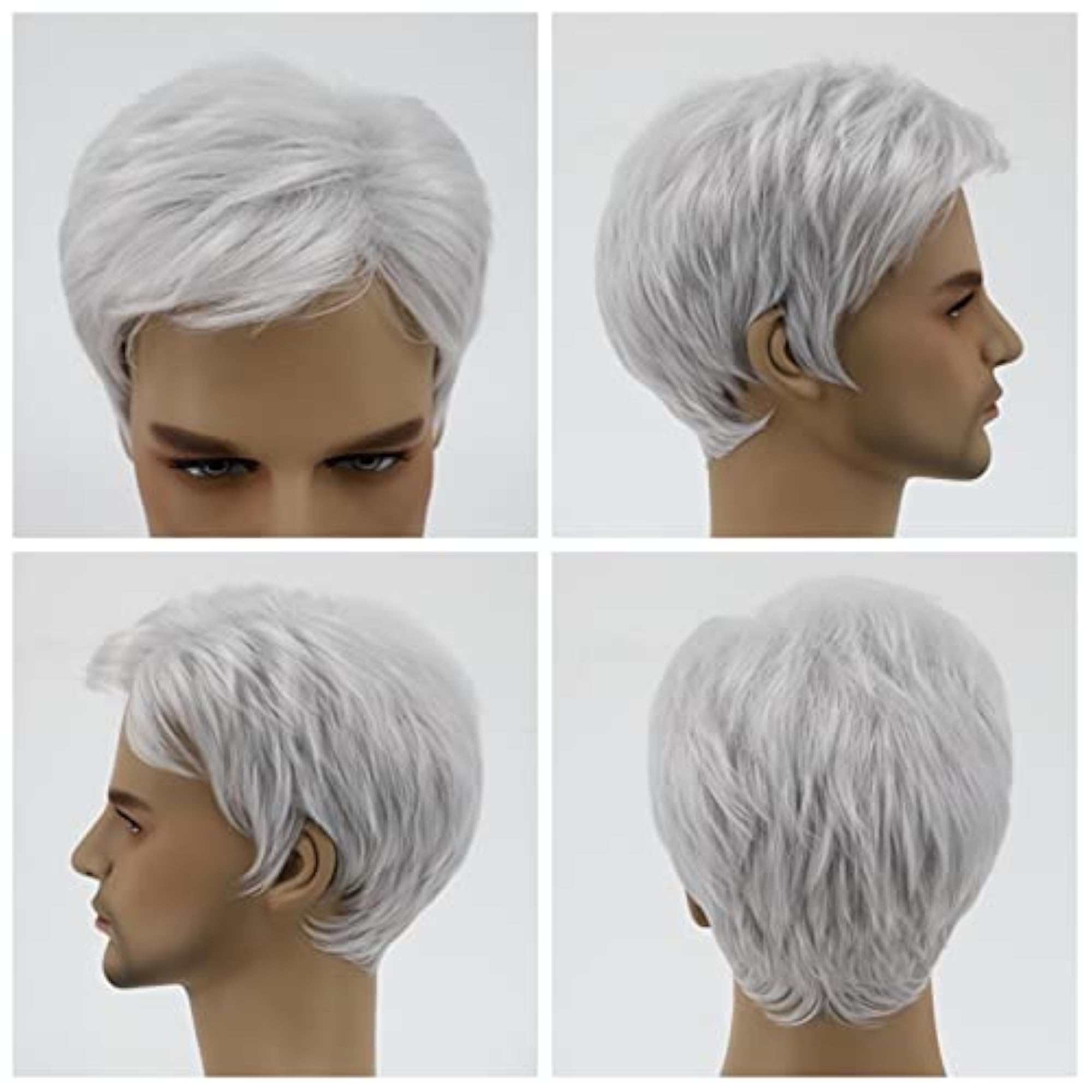 Fluffy Realistic Short Hair Wig for Men, Gray