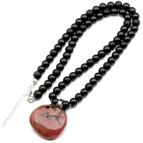 Natural Raw Tourmaline Pendant, Genuine Black Onyx Beaded Necklace, Black Stone Necklace, Gemstone Necklace, 8mm Beads, Unique Fashion Jewelry, Healing Crystal Chakra Necklace, Crystal Pendant