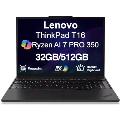Lenovo ThinkPad T16 Gen 4 Copilot+ Business Laptop 16.0" FHD+ IPS (AMD Ryzen AI 7 PRO 350 (> Ultra 7 255U), 32GB DDR5, 512GB SSD, Backlit KB, Fingerprint, 2 Thunderbolt 4, IR Webcam, Win 11 Pro)