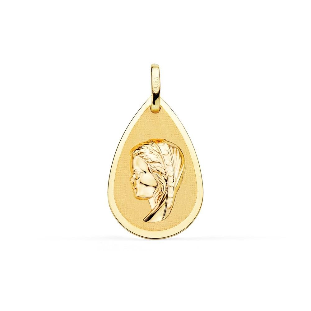 Virgen Niña Medalla de Oro de 18k Primera Comunión 23mm. mate brillo. Grabación incluida en precio - Personalizable - GRABACIÓN INCLUIDA EN EL PRECIO