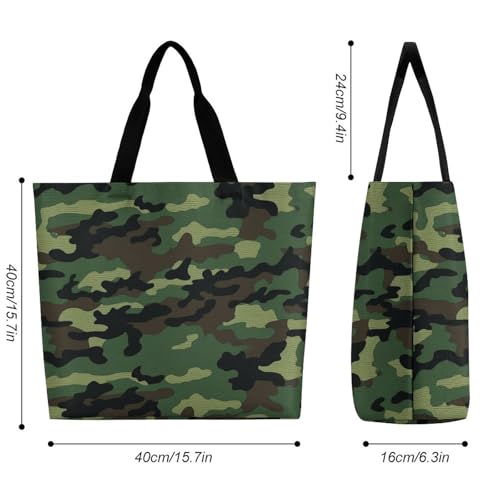 Women's Multi-Functional Shopping Bag，Green Military Pattern Printing Messenger Bag Shoulder Bag for Travel, Work, Shopping & Parties with Inner Pocket, Grocery Bag Lightweight & Water-Resistant2