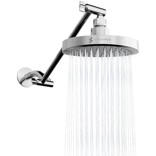 SparkPod Round Rain Shower Head with Extension Arm - Height Adjustable Shower Head with High Pressure Performance - Easy 1-Minute Installation (6" Round, Luxury Polished Chrome)