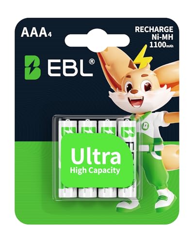 EBL Lot de 4 Piles Rechargeables AAA 1.2V 1100mAh Ni-MH, R03/ AAA Batteries avec1200 Tech