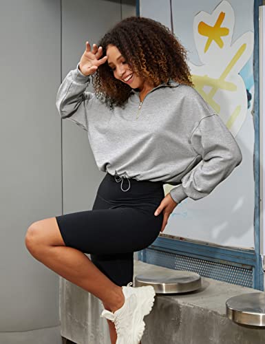 Dqbeng Womens Half Zip Pullover Long Sleeve Sweatshirt Drawstring Loose Workout Athletic Crop Tops Y2K Hoodies(-Lightgrey-M) #TOP5