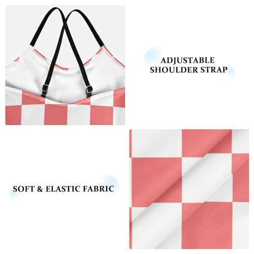 Image of Black and White Chess Girls One Piece Swimsuits Board Marble Tile Sport Halter Swimwear Beach Bathing Suit 3T