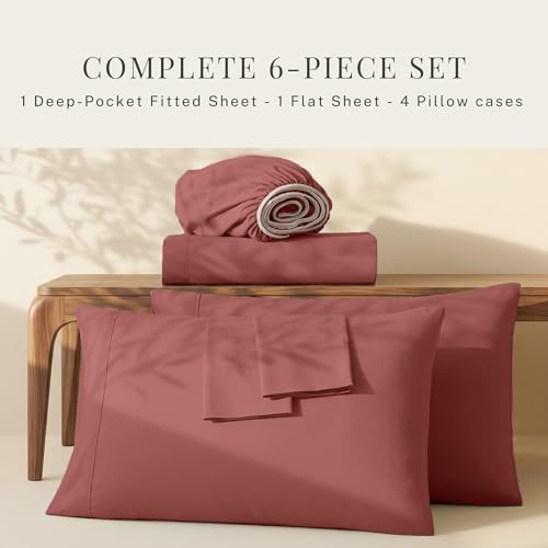 Image of Hearth & Harbor Bed Sheets, Luxury Soft 6 Piece Bed Sheet Set Extra Deep Pocket Fitted Sheets Fits Mattress up to 21 inch, Double Brushed Bedding Sheets & Pillowcases,