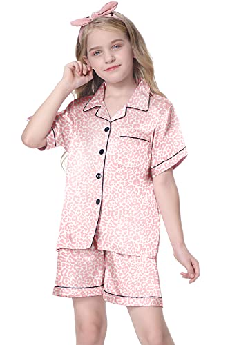 Image of Schbbbta Girls & Women Satin Pajamas Set, 2Piece Silk Nightwear Button-Down Sleepwear for Teen Kids, 3 Years - Women XXL