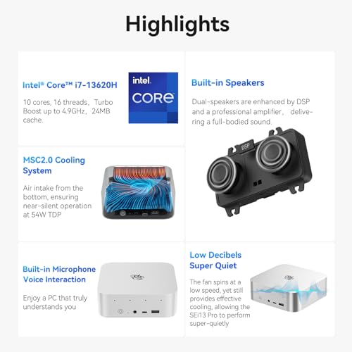 Image of Beelink SEi13 Pro Mini PC W-11 Pro, i7-13620H 32G LPDDR5 500G NVMe M.2 SSD, Mini Desktop Computer Suppoet Triple Display 4K@60Hz Output via HDMI +DP1.4+USB-C(rear), WiFi 6+BT5.2+2.5G LAN Mini Computer