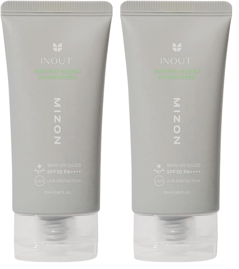 [MIZON] INOUT Watery Sheer Sunscreen SPF50+PA++++ (50ml) Protector Solar Fluido + Cuidado de la Piel Coreano, Protección 24H, Hidratante, Ácido Hialurónico, 100% Vegano (Paquete de 2)