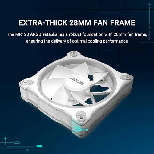 Image of ASUS Prime MR120 ARGB Reverse Fan White Single Pack, 28mm Extra-Thick Frame, Quiet, high-Performance Cooling with PWM Control, 20 ARGB LEDs with Dual-Sided Frame Lighting, Aura Sync Compatibility