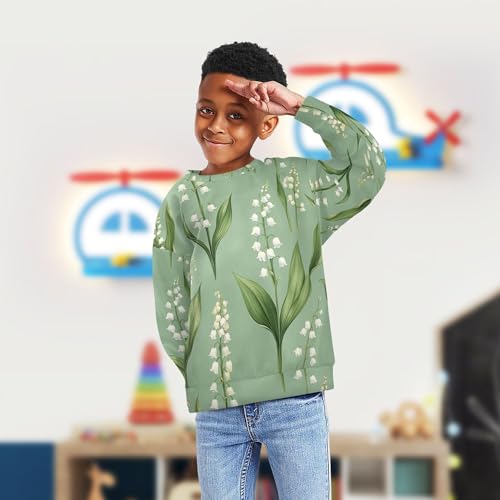 JUNZAN Cartoon Lily Flowers Green Little Boys Sweatshirts Hoodies Crewneck Tops Clothing Shirts Camping 4T4
