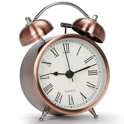 Larkumio Despertador Vintage Reloj Despertador Analogico Silencioso Sin Tic TAC, Despertadores de Mesilla Alarma Despertador Potente y Sonido Fuerte Alarm Clock Bedroom, Número Roman