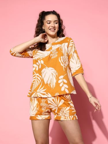 Image of Women Pajama Set Printed Cord-Set Night Suit Set of Shirt & Shorts Set Women Night Wear Set