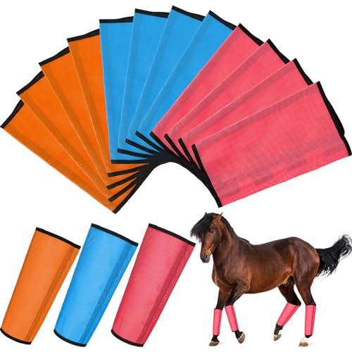 Image of Set of 12 Mesh Fly Boots for Horse Breathable Mesh Horse Boots Protective Horse Leg Loose Wraps Horse Leggings for Preventing Flies and Mosquitoes Bites