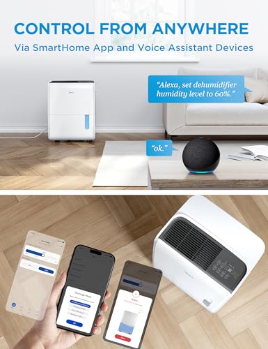 Image of Midea 5,500 Sq. Ft Dehumidifier for Basement, 60 Pint dehumidifier with pump, APP & Alexa Smart Control, 2.64 Gallon Water Tank, Intelligent Humidity Control, Ideal for Home, Basement, Garage