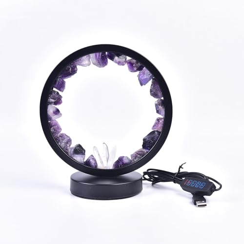 Image of AMOYSTONE Natural Purple Fluorite Crystal Night Light, USB Rechargeable 3-Color Adjustable Lamp 7.5 inch, Bedside Meditation Lamp for Bedroom Office Home Decor