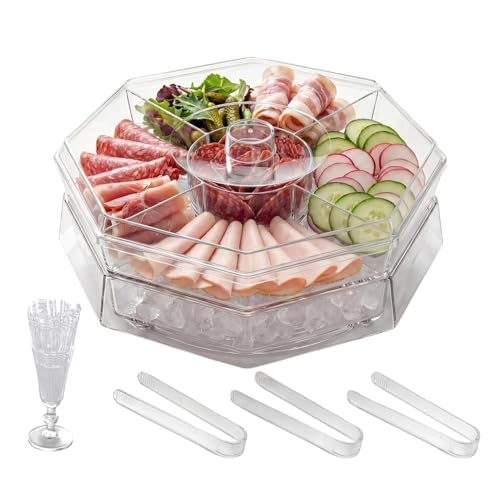 Bandeja para verduras con tapa, 5 compartimentos grandes y giratorios, bandeja para verduras, bandeja de frutas, para aperitivos, , cocina, , bufé, reuniones familiares, picnic, viajes