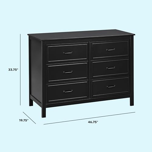 Image of Davinci Charlie 6-Drawer Baby Dresser - Wooden Double Chest of Drawers for Kids, Boys and Girls - Multi-Purpose Storage Dresser for Bedroom, Nursery, Living Room & Hallway, Easy to Assemble - Ebony