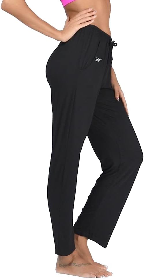 Jorlyen Women's Yoga Pants Long Modal Comfy Drawstring Trousers Loose Straight-Leg for Yoga Running Sporting with Pockets - Image 2
