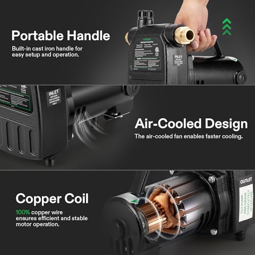 Image of VIVOSUN 1HP Water Transfer Pump, 2700GPH Cast Iron Casing Water Transfer Utility Pump with ON /OFF Switch, Hose Adapters, Brass Connectors and Suction Strainer for Pools, Ponds, Aquariums, Black