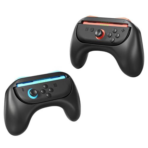Grips Kit de manettes pour Joy-Cons Nintendo Switch et modèle OLED, kit de poignées confortables avec design ergonomique, lot de 2, noir Grips Kit de manettes pour Joy-Cons Nintendo Switch et modèle OLED, kit de poignées confortables avec design ergonomique, lot de 2, noir