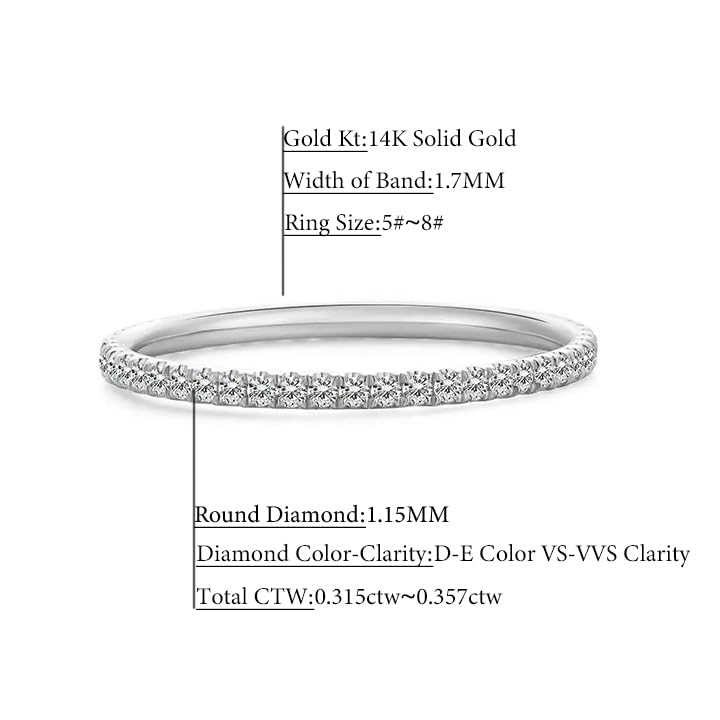 14k Solid Gold Petite Full Diamond Eternity Band Ring for women, 0.32~0.36ct,DEF VS~VVS,Wedding,No fading, No allergies,Lab grown Diamond4